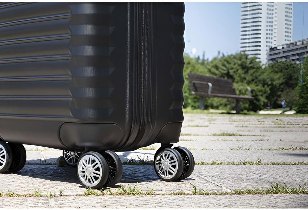 Koffer & Trolleys Set mit 4 Rollen | Hartschalen-Koffer, Kofferset, Reisekoffer 5 kg, 13 kg & 18 kg | ABS-Koffer klein, mittelgroß & groß in Schwarz