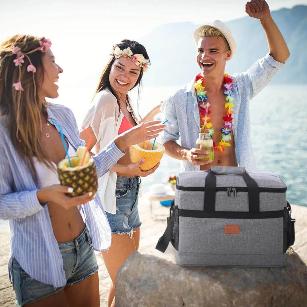 Premium Kühltasche faltbar 32l | Thermotasche groß für Essen & Getränke | Isolierte Frühstückstasche & Lunchtasche | Thermo Tasche Oxford-Gewebe in Grau