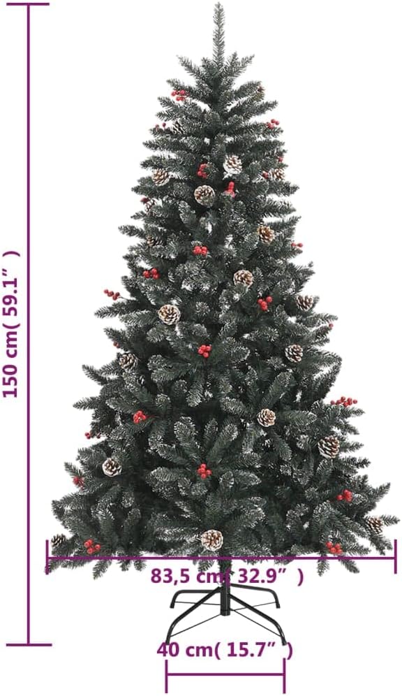 Weihnachtsbaum künstlich 150 cm mit Zapfen, Beeren & Schnne | Künstlicher Tannenbaum & Christbaum Classic Natur-Stil beschneit