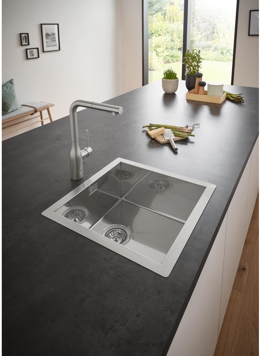 GROHE K700 | 1 Becken | Küchenspüle - Aufsatz- oder Unterputzmontage | inklusive: Ablaufgarnitur, Siebkorb, Montageset | Edelstahl | 31726SD0, 60 cm