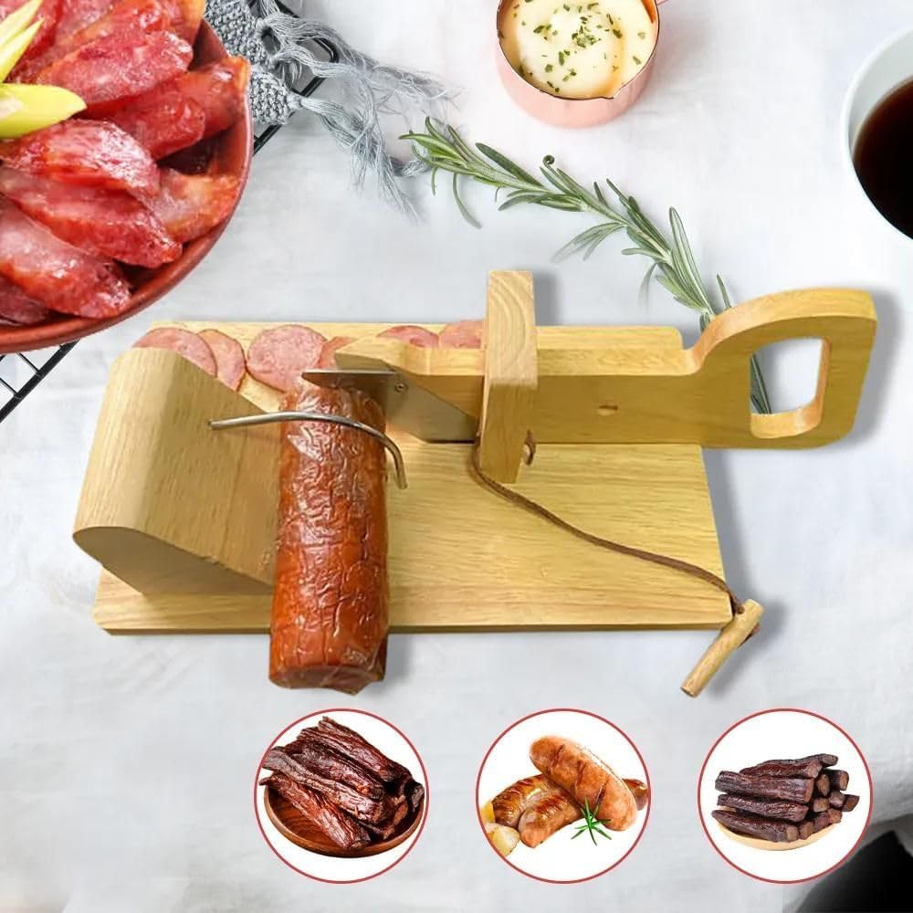 Premium Wurstschneider Holz manuell | Wursthobel mit Edelstahl-Klinge | Aufschnittmaschine Guillotine