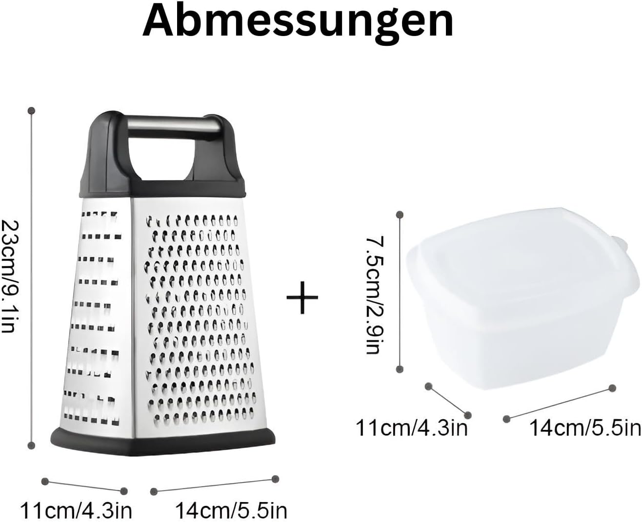 Premium Küchenreibe Hand mit Behälter | Multi Gemüsereibe & Käsereibe aus Edelstahl | Reibe für Kartoffeln & mehr | Vierkantreibe
