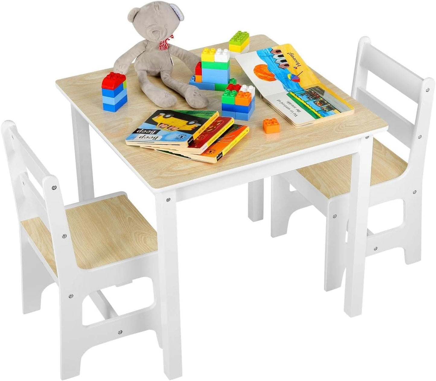 Kinderzimmer Möbel Set aus Tisch und 2 Stühlen | Kindermöbel Kinderzimmer Sitzgruppe in Weiß