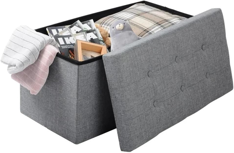 Premium Fußhocker mit Stauraum zur Aufbewahrung | Fußablage gepolstert in grau | Sitzhocker Fuß-Hocker
