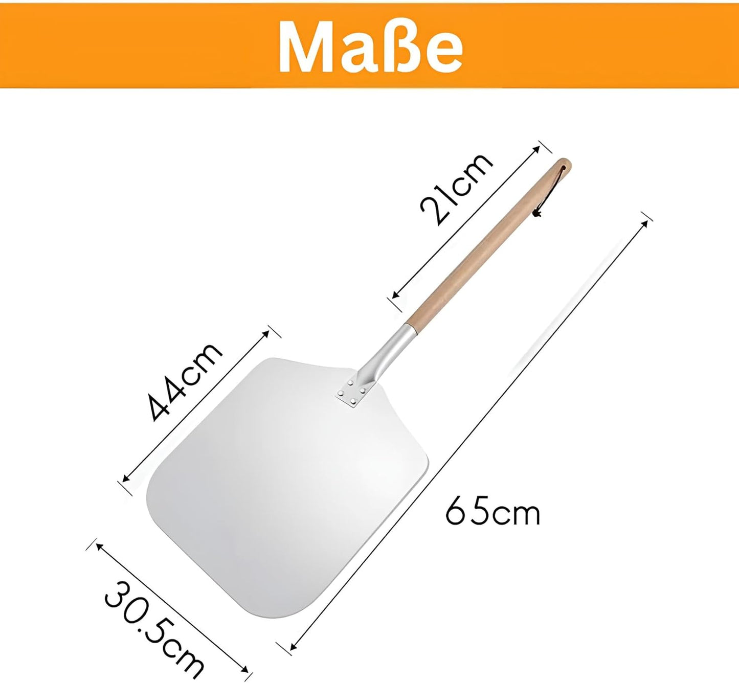 Pizzaschieber 30 cm legiertes Aluminium | Leichte & haltbare Pizzaschaufel mit Holzgriff | Spülmaschinenfester Pizzaheber