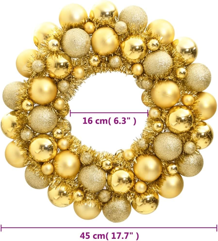 Premium Weihnachtskranz Haustür, Tisch & mehr | Adventskranz außen & innen | Weihnachtstürkranz in Gold mit 82 Kugeln