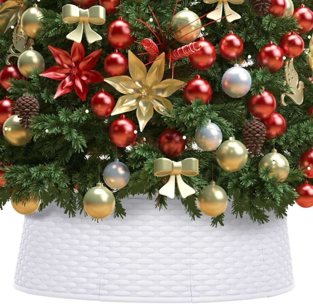 Weihnachtsbaum Rock Weiß Rattan-Optik | Tannenbaum Rock Korb-Stil | Christbaumständer Rock Verkleidung