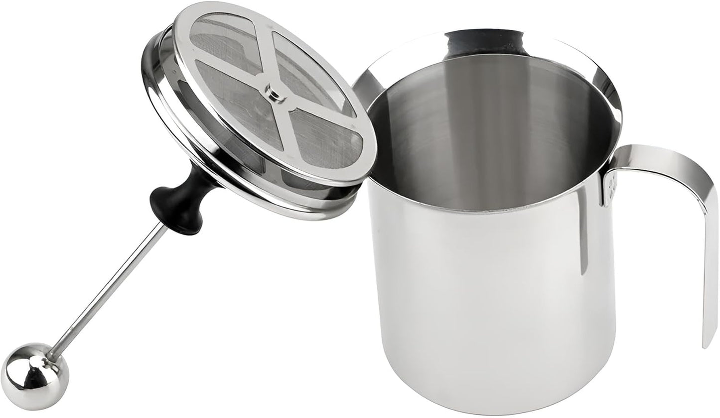Milchaufschäumer manuell Edelstahl poliert | 400ml für 2-3 Portionen innerhalb kürzester Zeit | Milchschaum händisch machen