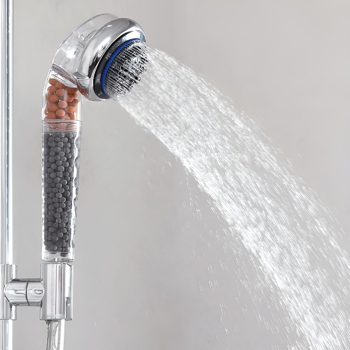 Duschkopf mit Mineralperlen | Duschbrause mit Mineralsteinen | Mineralien Germanium & Turmalin | Kopfbrause mit Mineralkugeln | 65% weniger Wasser verbrauchen