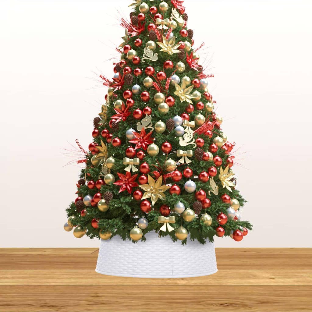 Weihnachtsbaum Rock Weiß Rattan-Optik | Tannenbaum Rock Korb-Stil | Christbaumständer Rock Verkleidung