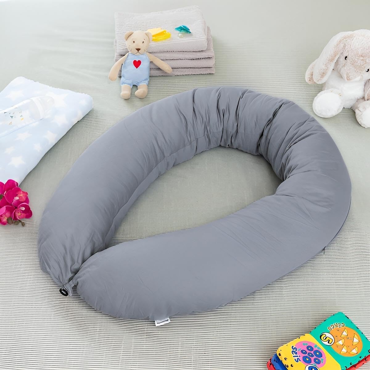 Stillkissen groß XXL mit innovativem Verschluss | Waschbar & aus unbedenklicher Baumwolle | Still-Kissen Erwachsene Seitenschläferkissen Schwangerschaftskissen 150 cm