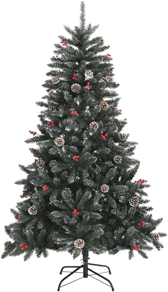 Weihnachtsbaum künstlich 120 cm mit Zapfen, Beeren & Schnne | Künstlicher Tannenbaum & Christbaum Classic Natur-Stil beschneit