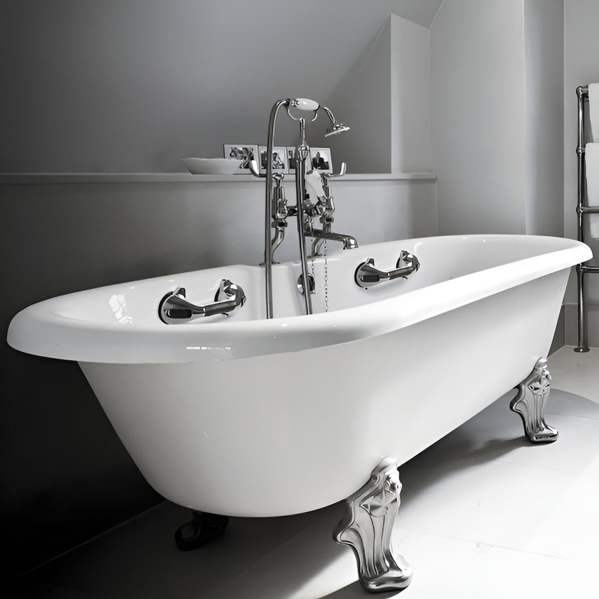 Duschgriff mit Saugnapf Silber | Haltegriff ohne bohren | Universal-Lösung für Dusche, Badewanne & mehr | Duschgriffe Senioren bequem & behindertengerecht