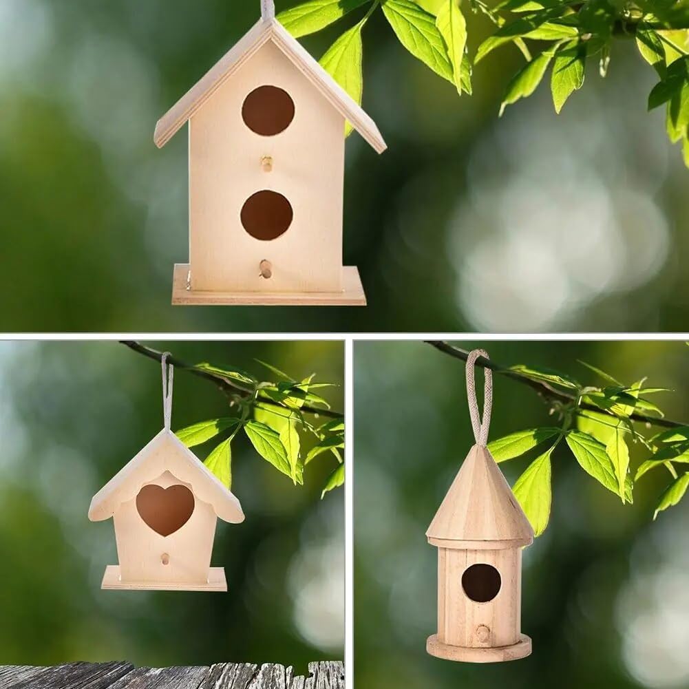 Vogelhaus wetterfest zum Aufhängen aus Holz | DIY Style zum Bemalen | Vogelfutterhaus Vogelhäuschen (Einfache Öffnung)