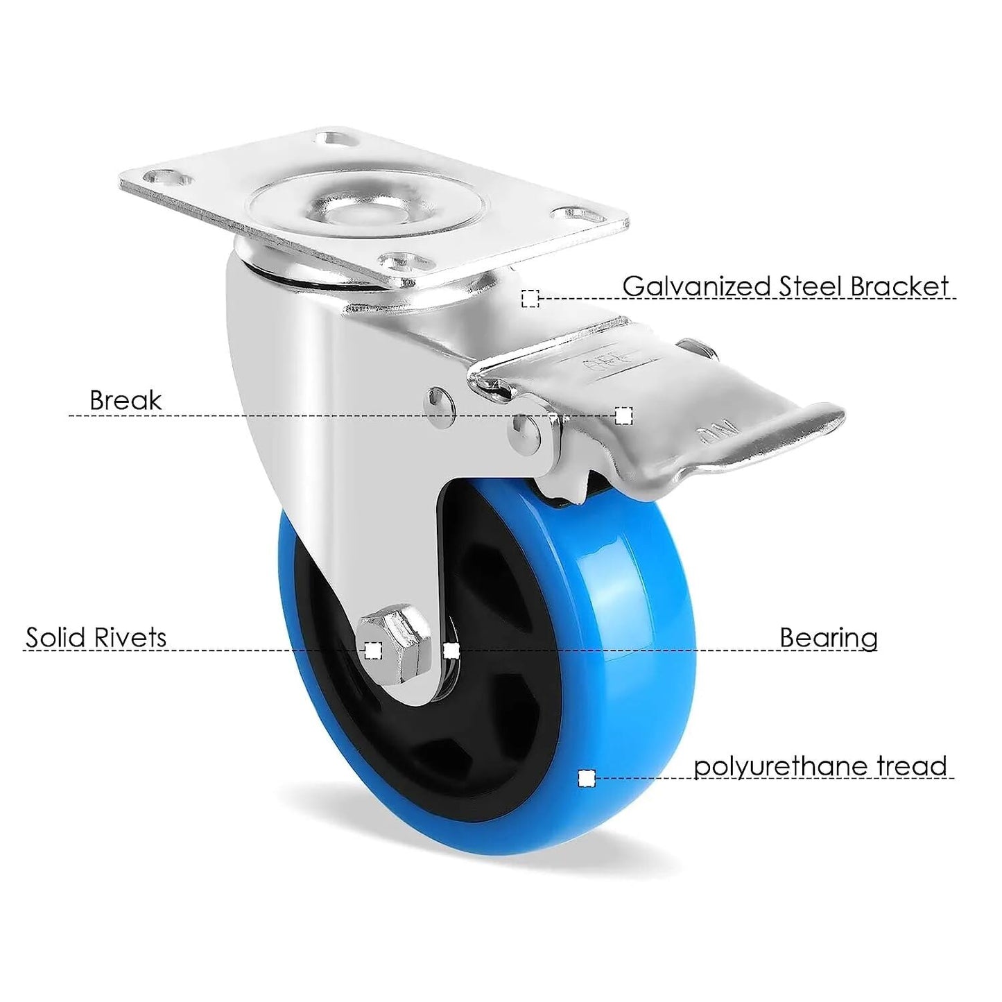 Premium Transportrollen 100mm mit Bremse | Möbel-Transporthilfe Gummi | Möbelrollen 4 Stück