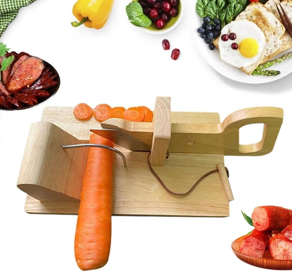 Premium Wurstschneider Holz manuell | Wursthobel mit Edelstahl-Klinge | Aufschnittmaschine Guillotine