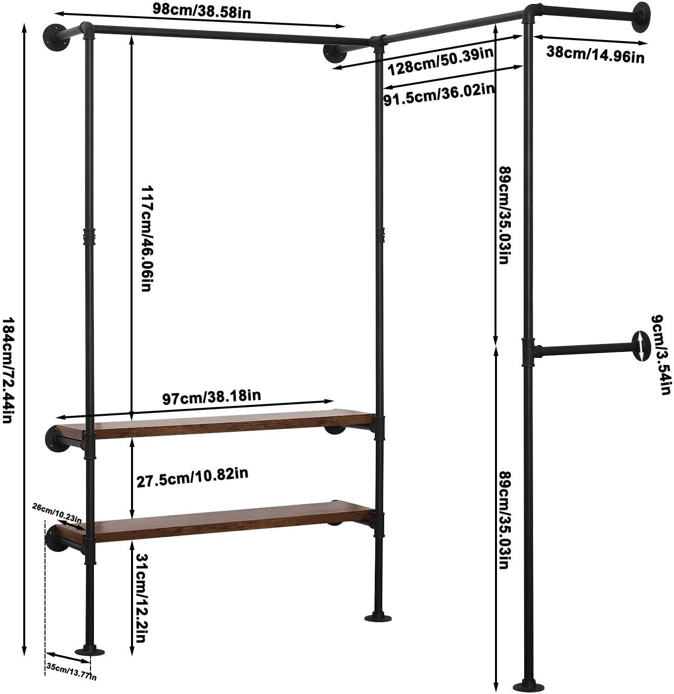 Garderobe industrial style Schwarz | Kleiderständer Wand schmal | Metall-Kleiderstange stabil und platzsparend