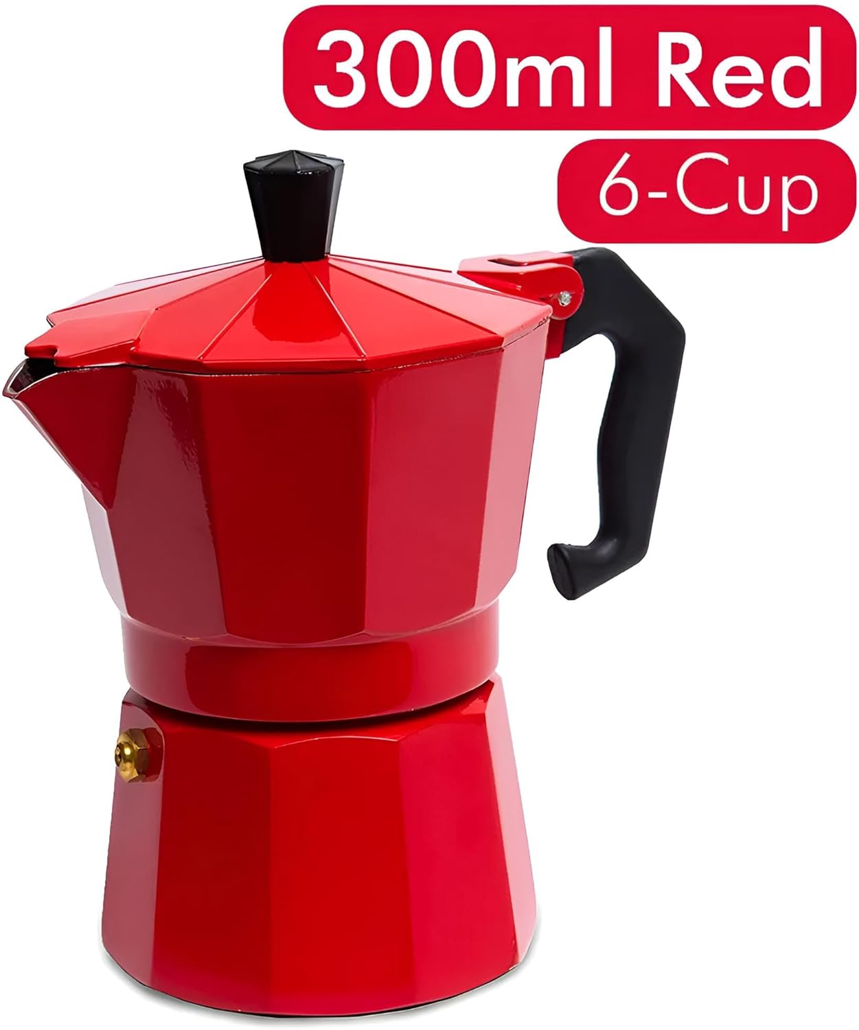 Espressomaschine & Espressokocher 6 Tassen in Schwarz oder Rot | Espressokanne & Mokkakanne | Legiertes Aluminium (Rot)