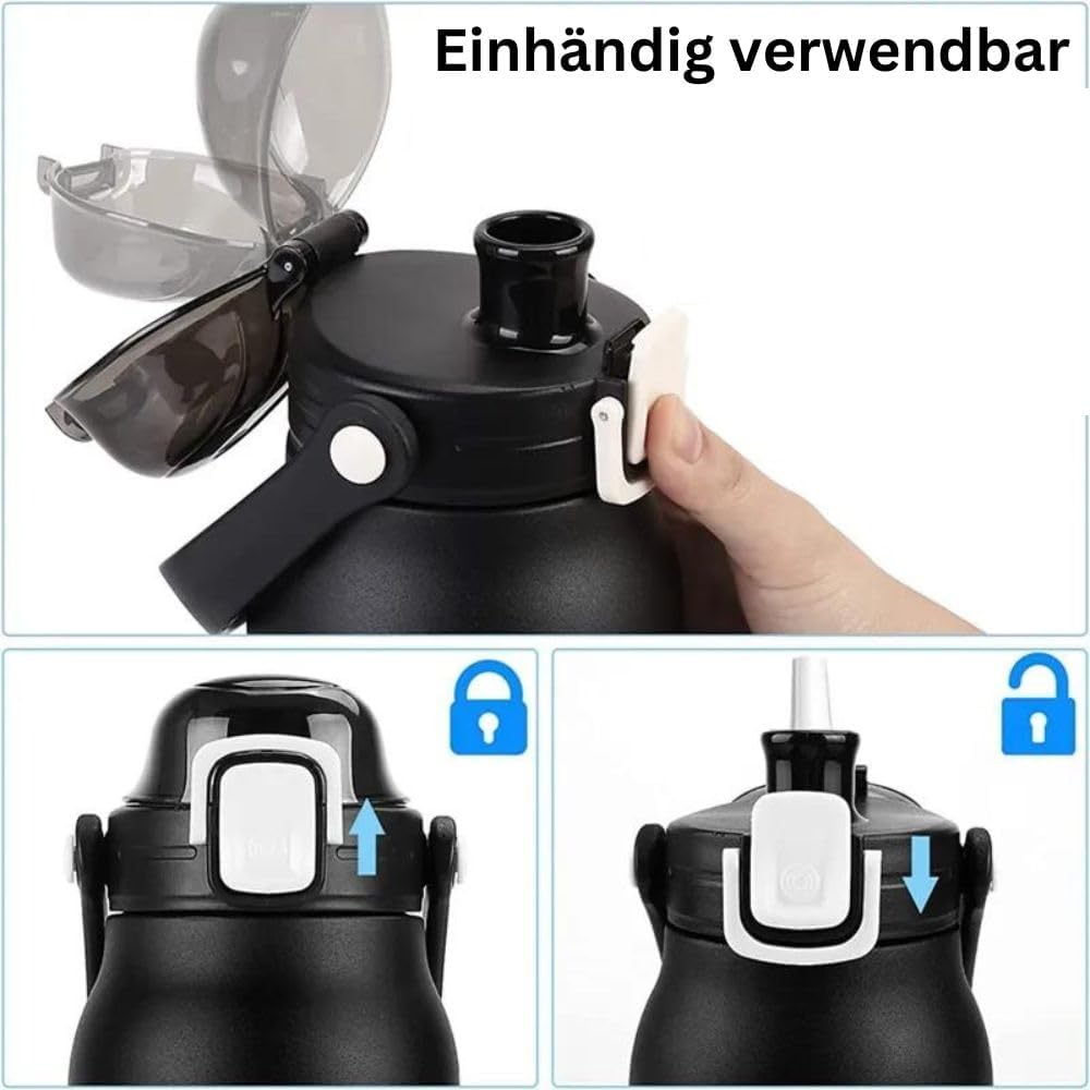 Premium Thermosflasche 2l Trinkflasche | Thermoskanne 2 Liter | Isolierflasche aus Edelstahl (Schwarz)