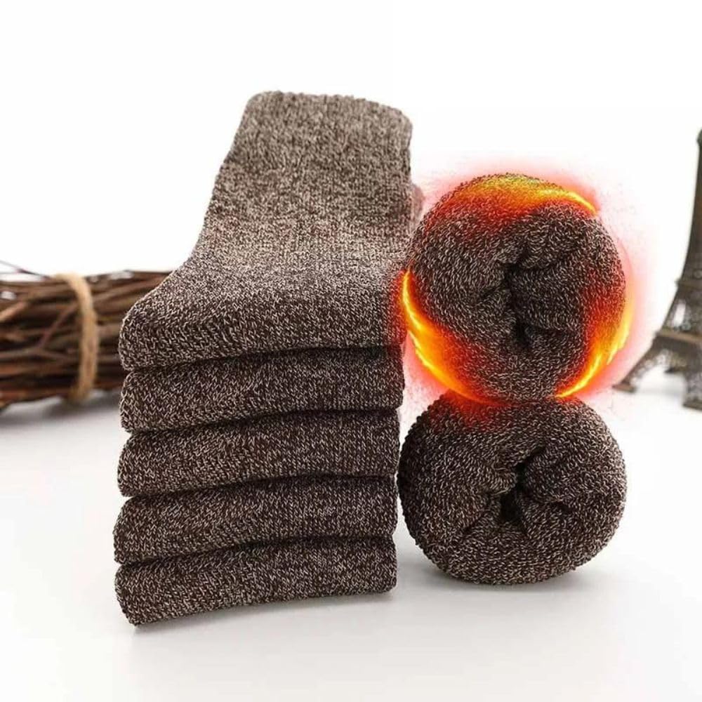 Premium Merino Socken Herren & Damen | Wintersocken 5 Paare Gr. 38-45 | Socken aus Merinowolle bis -30 Grad | Extra warme Thermosocken (Braun, Merino)