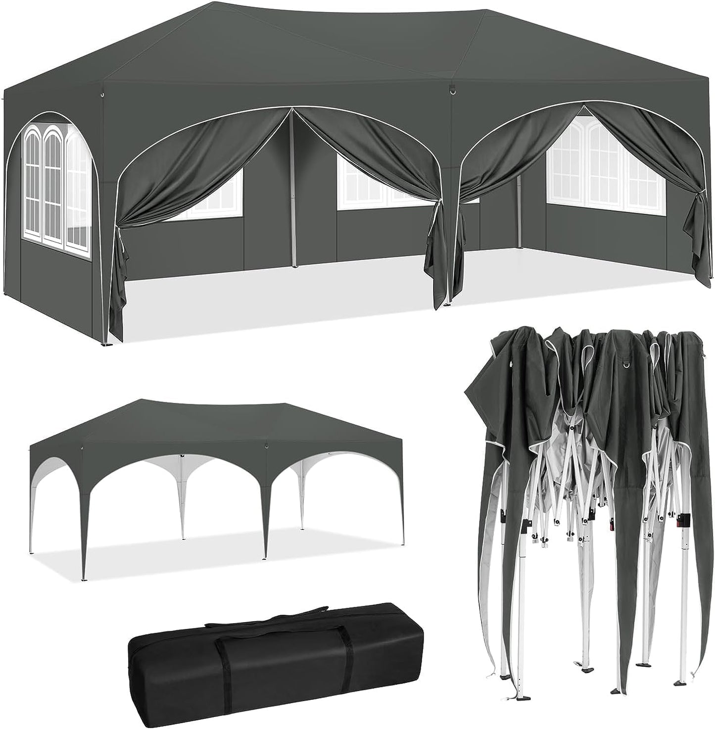 Pavillon klappbar 3x6 mit Seitenwänden/Wahlweise in Beige & Grau (Grau)