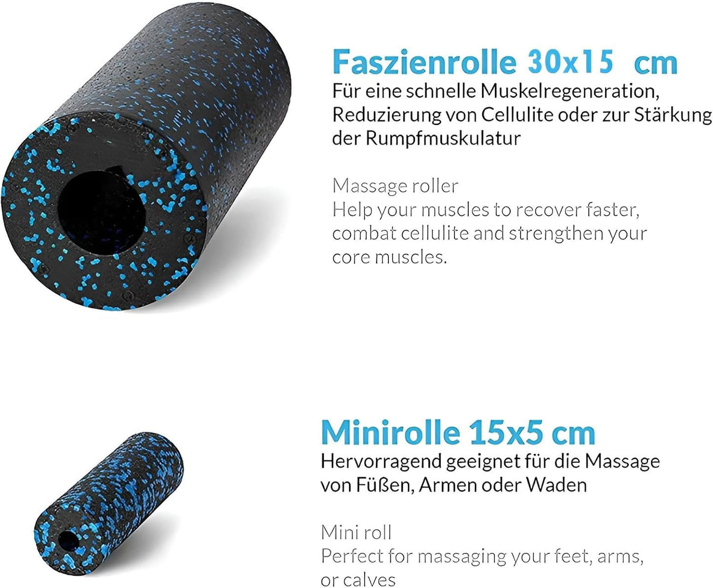 Faszienrolle Set für Anfänger 4 in 1 | Wirbelsäule, Oberschenkel, Rücken, Nacken & mehr | Ball, Duo-Ball, kleine Rolle & große Rolle | Faszienroller, Faszienball, Massageball, Trigger-Rolle