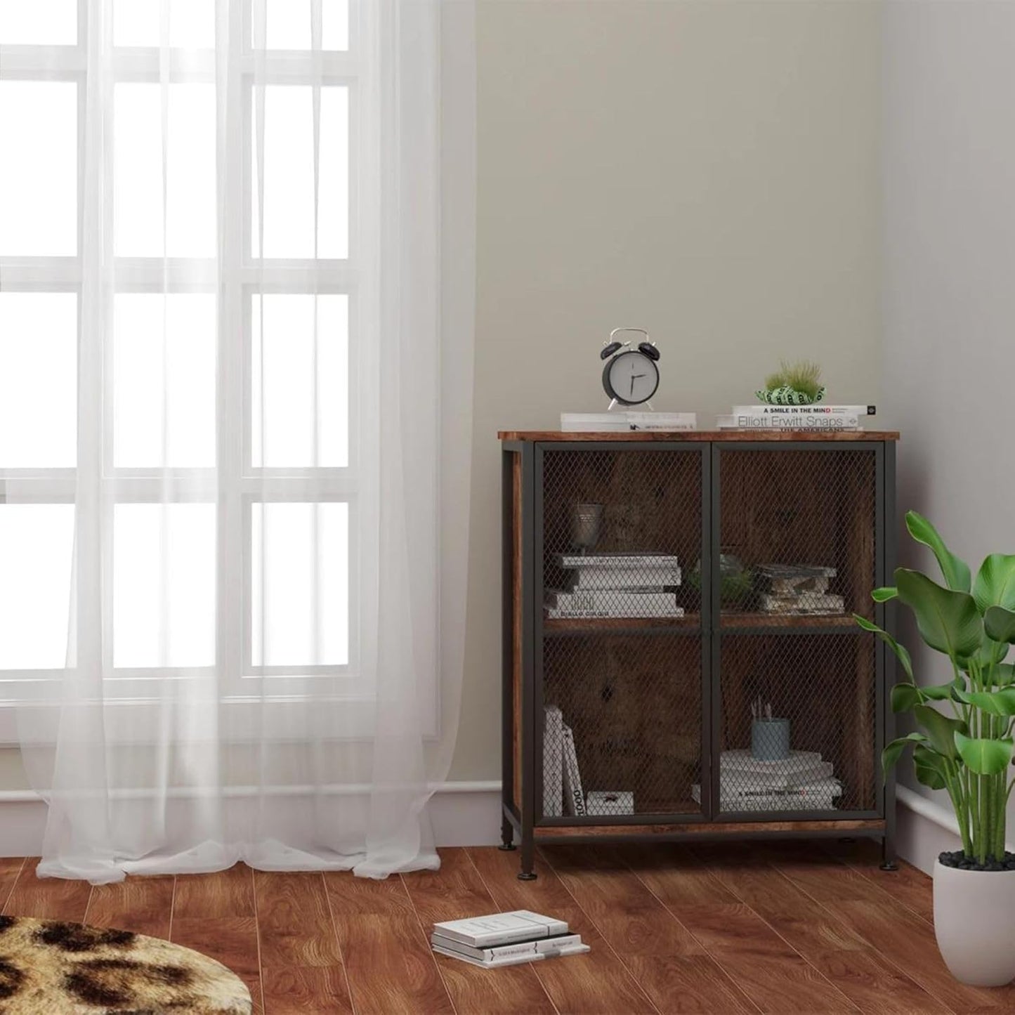 Premium Wohnzimmerschrank Holz Landhausstil | Küchenschrank Vintage braun | Organizer Regal schmal