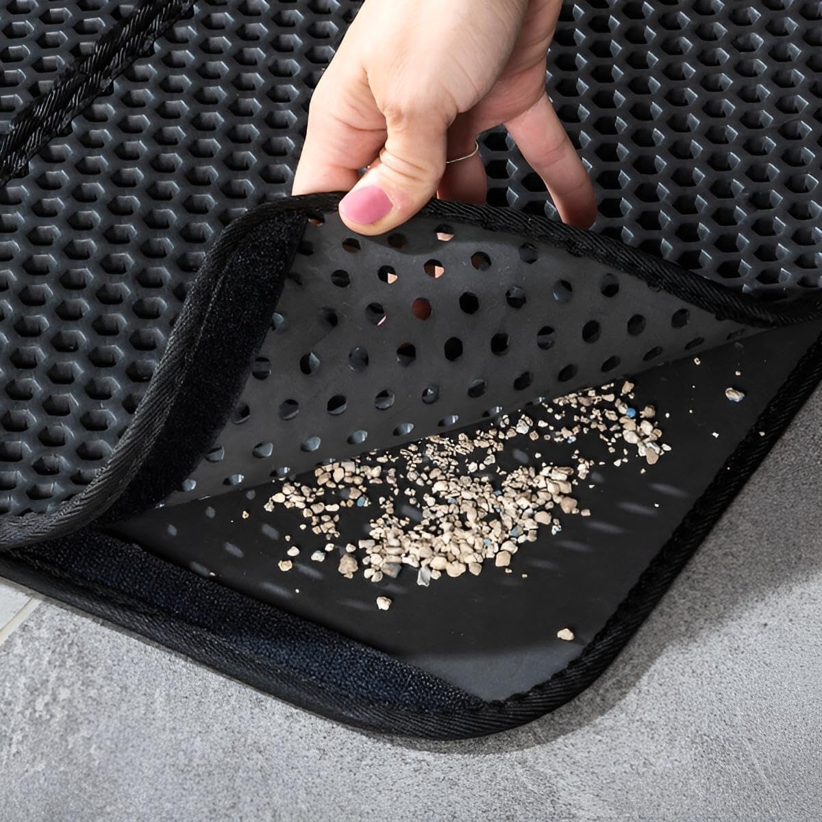 Premium Katzenklo Fußmatte Vormatte doppelt Katzenmatte | Katzenklo Matte groß 60 cm breit | Abwaschbar, kratzfest & rutschfest | Katzenstreu wiederverwendbar