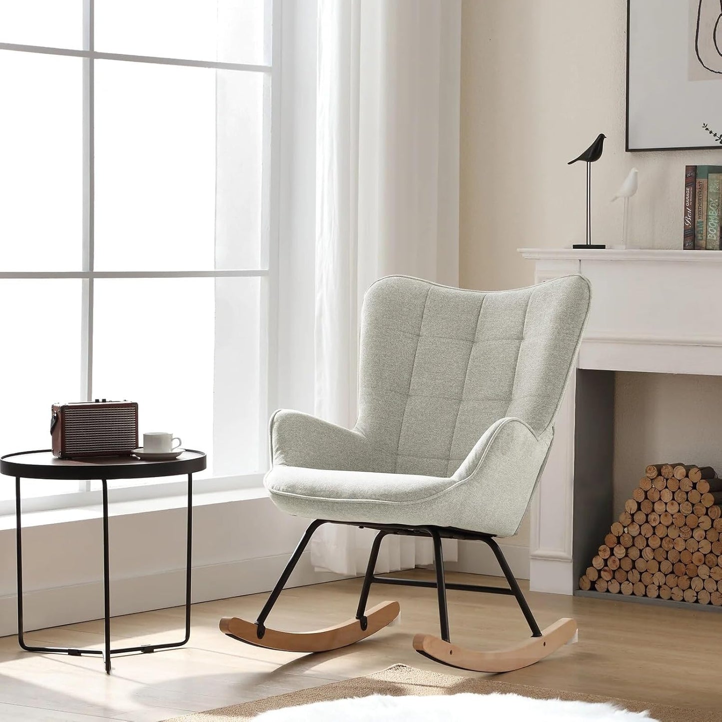 Luxus Schaukelstuhl modern grau | Wohnzimmer Schaukelsessel Stuhl 150 kg | Auch als Stillsessel geeignet