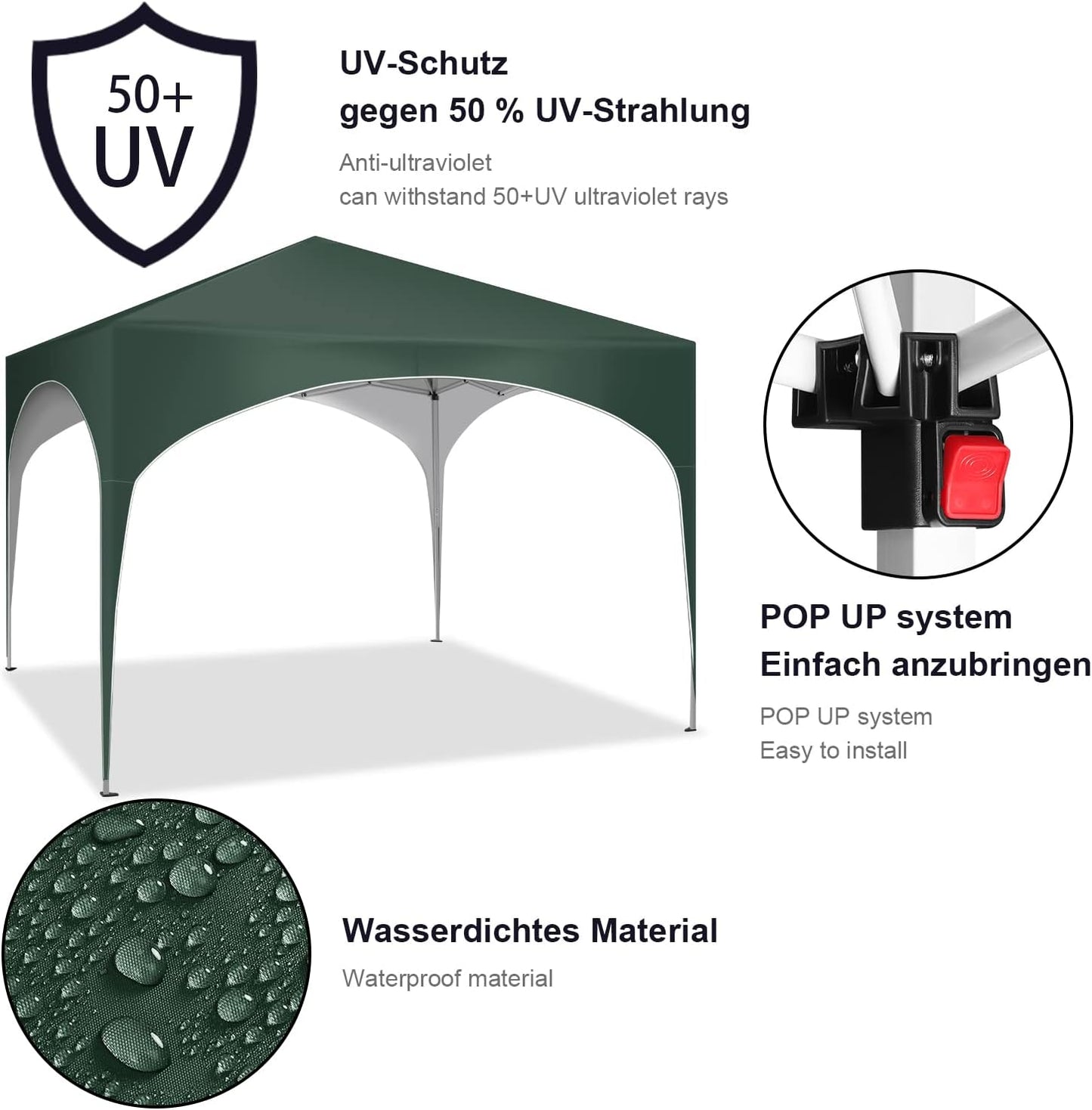 Pavillion klappbar 3x3m / Grau, Beige, Grün (Grün)