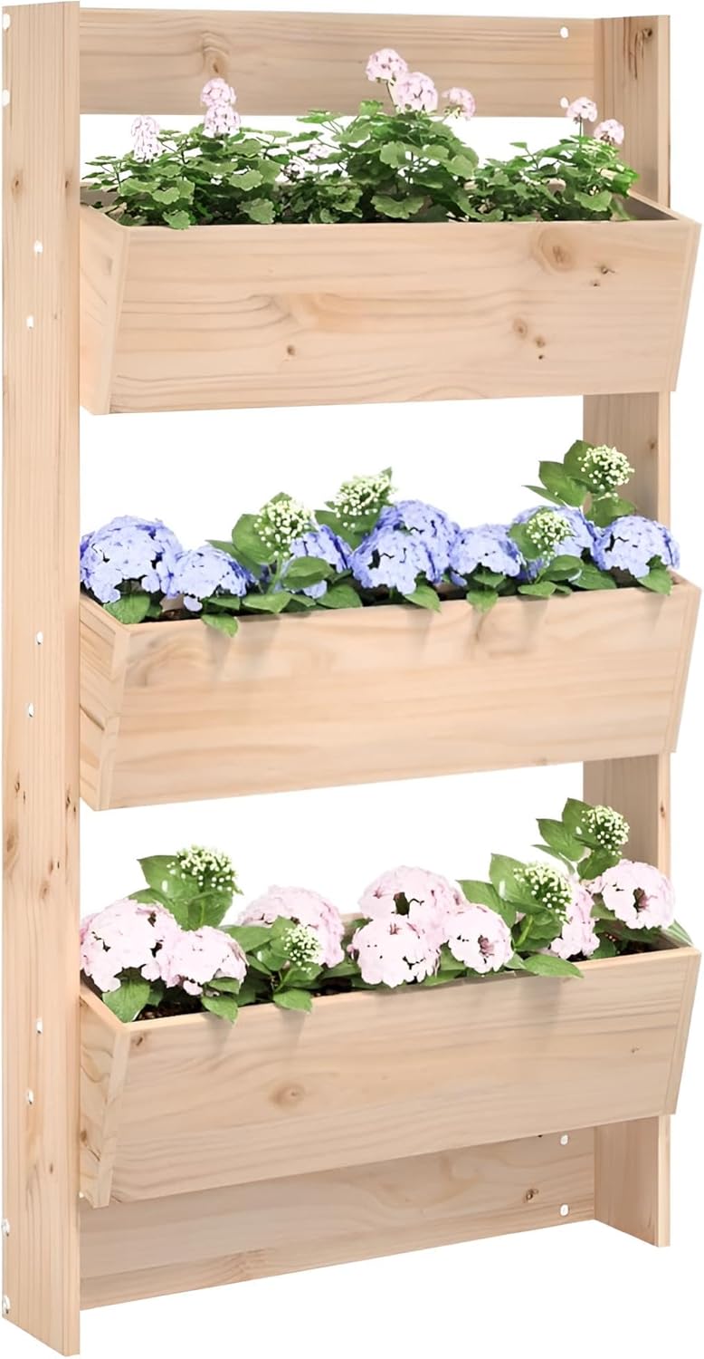 Pflanzenregal indoor & outdoor wetterfest | Pflanzpyramide und Pflanzkübel Holz für Wand mit 3 Etagen | 3x Blumentopf mit Gestell innen & außen | Pflanzkasten & Pflanzgefäß drinnen sowie draußen