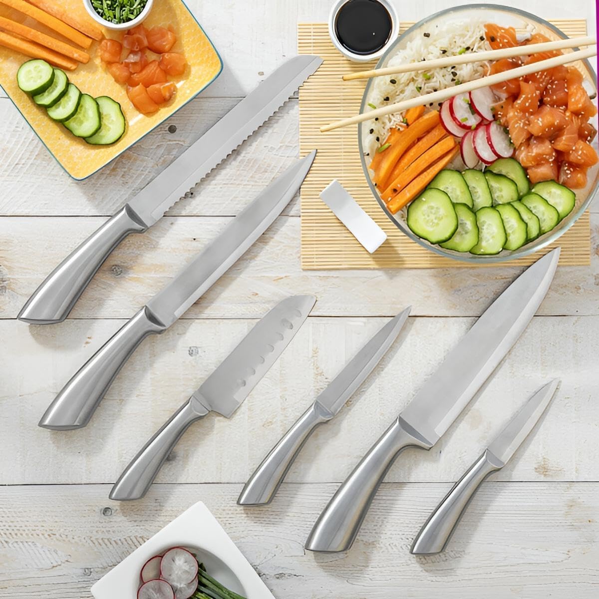Küchenmesser Set mit Messerblock | Messerset scharf Küche 6-teilig mit Block | Edelstahl Messer Küche All-In-One | Geschenkidee