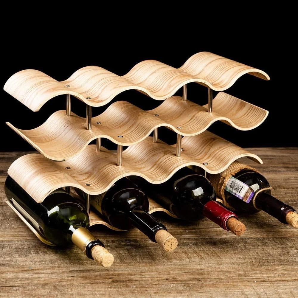 Weinregal für Tisch klein & modern | Stehendes Weinregal aus Holz für Arbeitsplatte und Co. | Mini-Flaschenregal