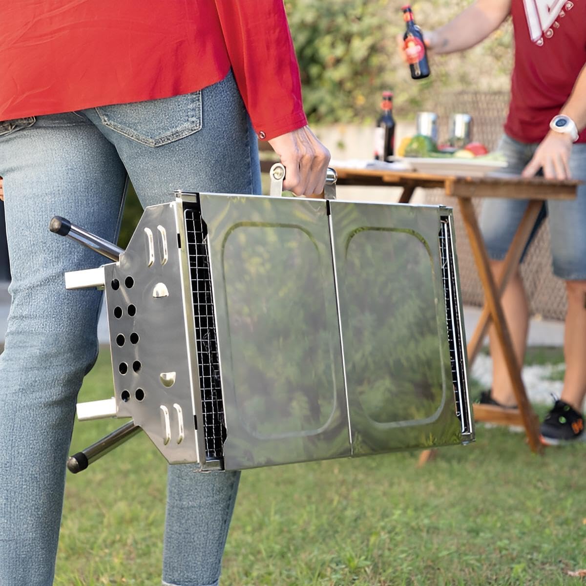 Premium Holzkohlegrill Edelstahl tragbar | Innovativer BBQ Grill für Garten, Camping & mehr | Campinggrill klappbar & portabel