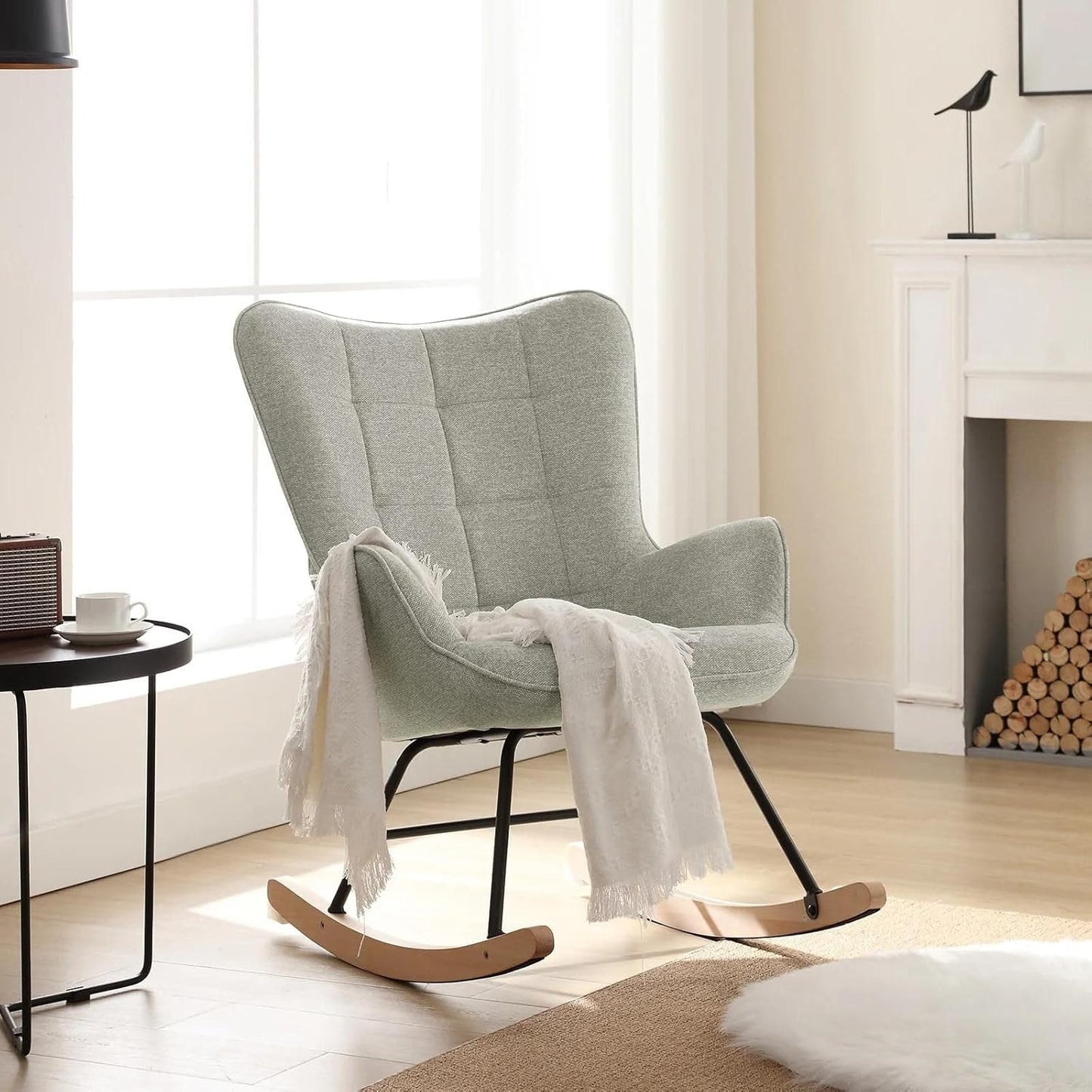 Luxus Schaukelstuhl modern grau | Wohnzimmer Schaukelsessel Stuhl 150 kg | Auch als Stillsessel geeignet