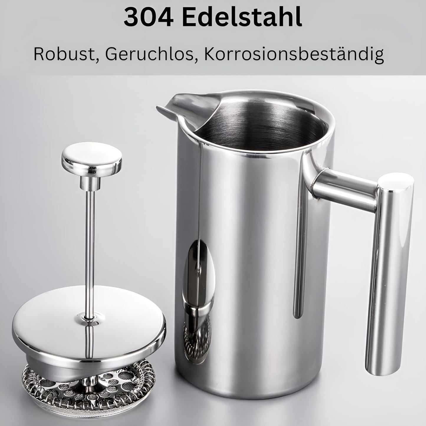 French Press 1 Liter Thermo Edelstahl | Französische Kaffeepresse 1l | Kaffeebereiter für vollmundigen Geschmack - unterwegs beim Camping wie daheim
