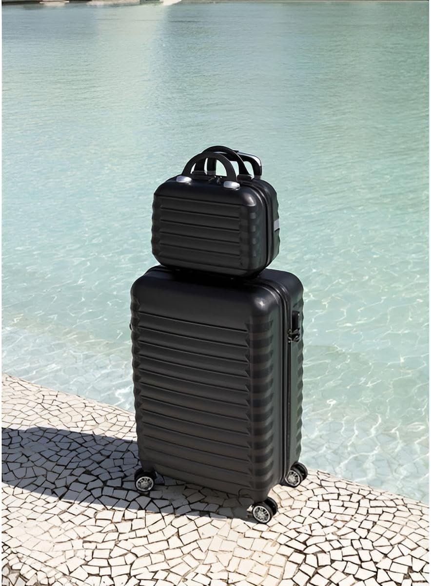 Koffer & Trolleys Set mit 4 Rollen | Hartschalen-Koffer, Kofferset, Reisekoffer 5 kg, 13 kg & 18 kg | ABS-Koffer klein, mittelgroß & groß in Schwarz
