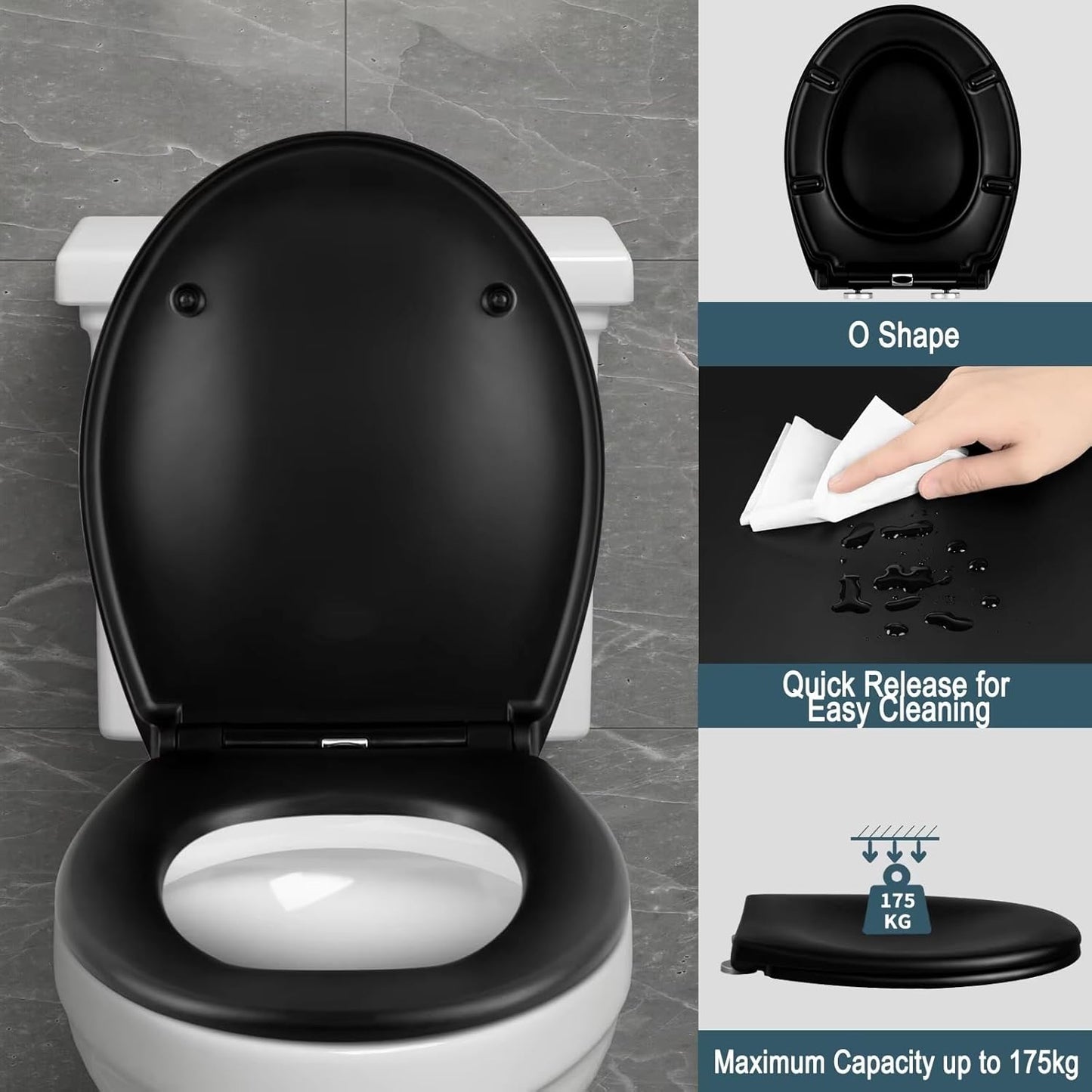 Premium WC-Sitz mit Absenkautomatik Anthrazit oval | Toilettendeckel, Toilettensitz mit Deckel Schwarz | Anti-Bakteriell