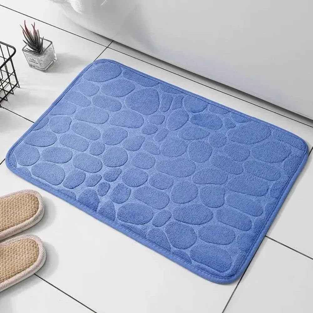 Premium Memory Foam Badematte 60x40 cm | Badezimmermatte rutschfest & waschbar | Badteppich Dusche, Wanne, WC | Badvorleger & Duschvorleger (Blau)