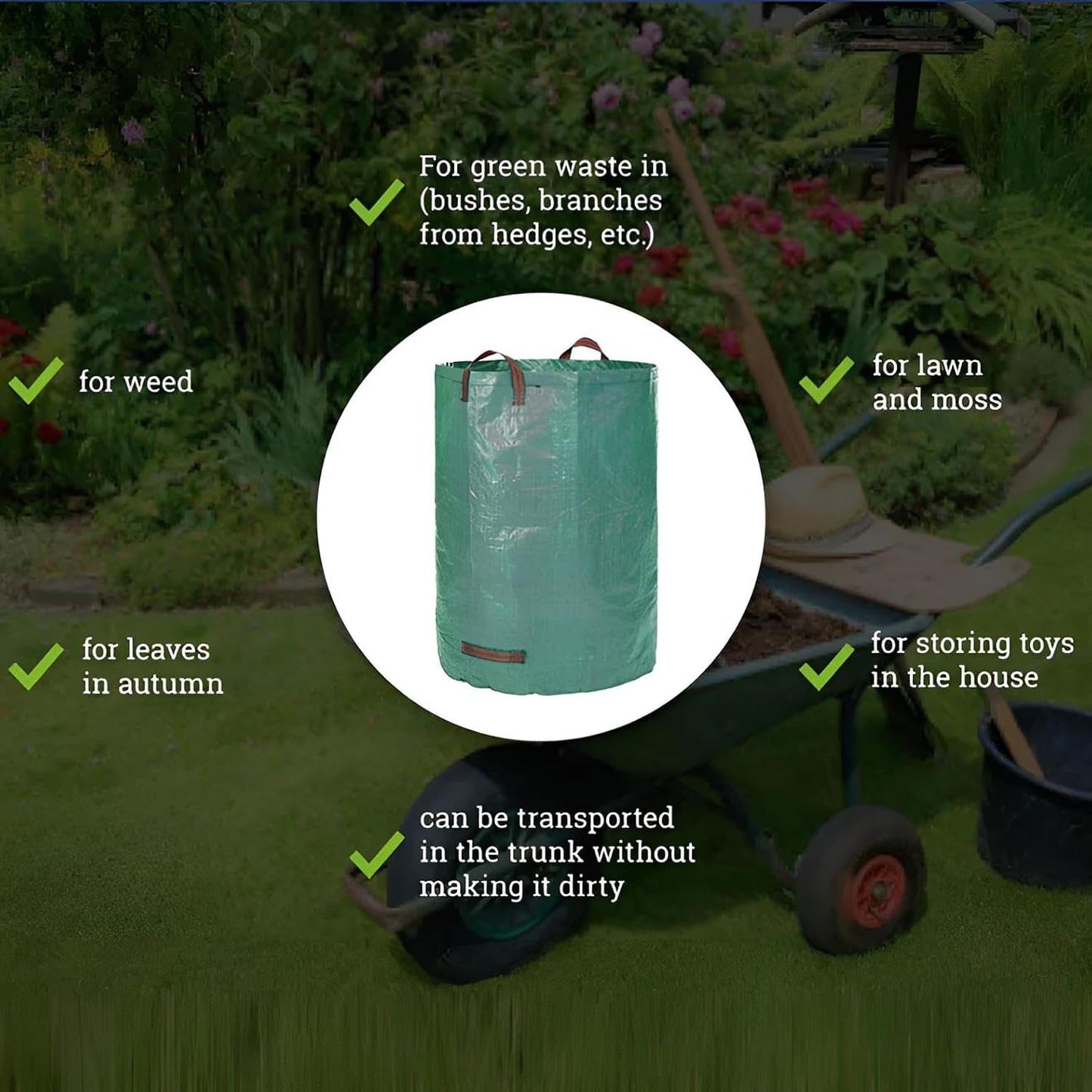 Gartensack 60l, 120l oder 300l Pop Up | Laubsack klein & groß | Gartenabfallsack stabil, Rasensack robust, reißfeste Säcke für Gartenabfälle (120l)
