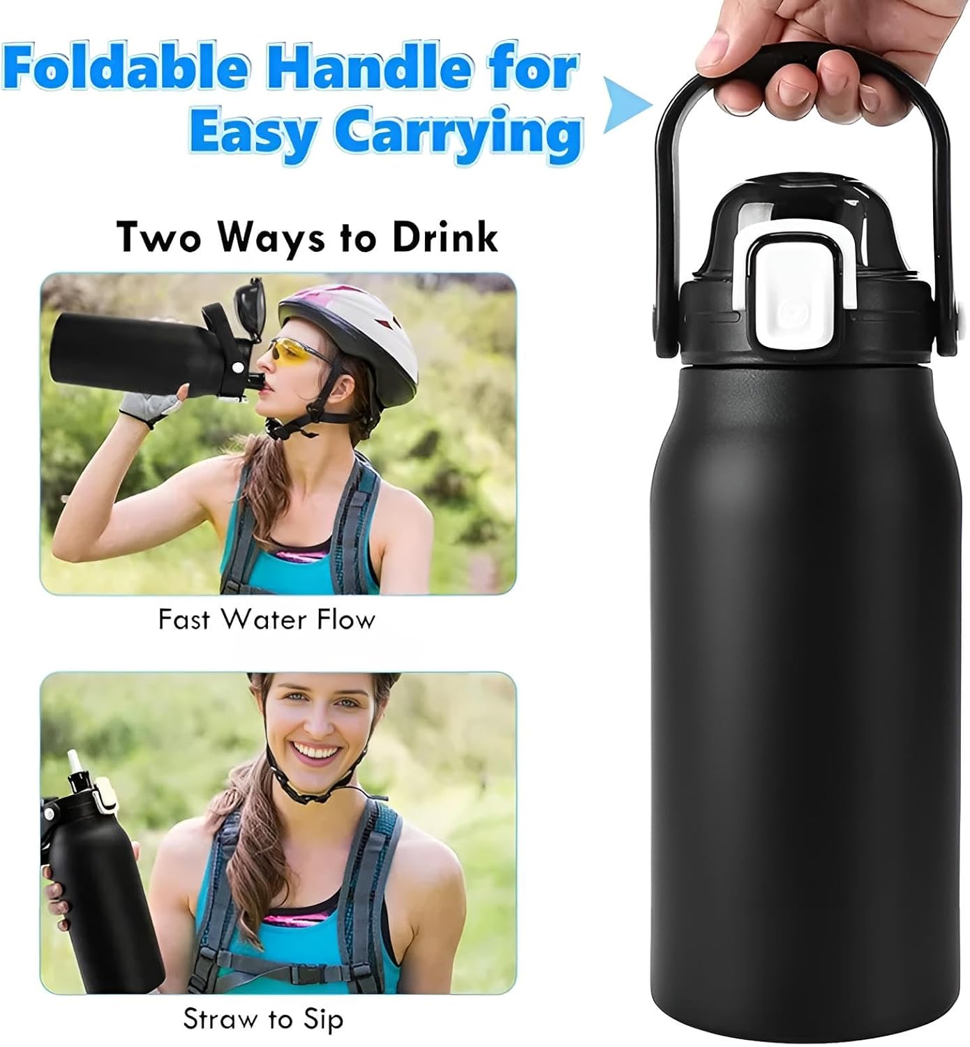 Premium Thermosflasche 2l Trinkflasche | Thermoskanne 2 Liter | Isolierflasche aus Edelstahl (Schwarz)