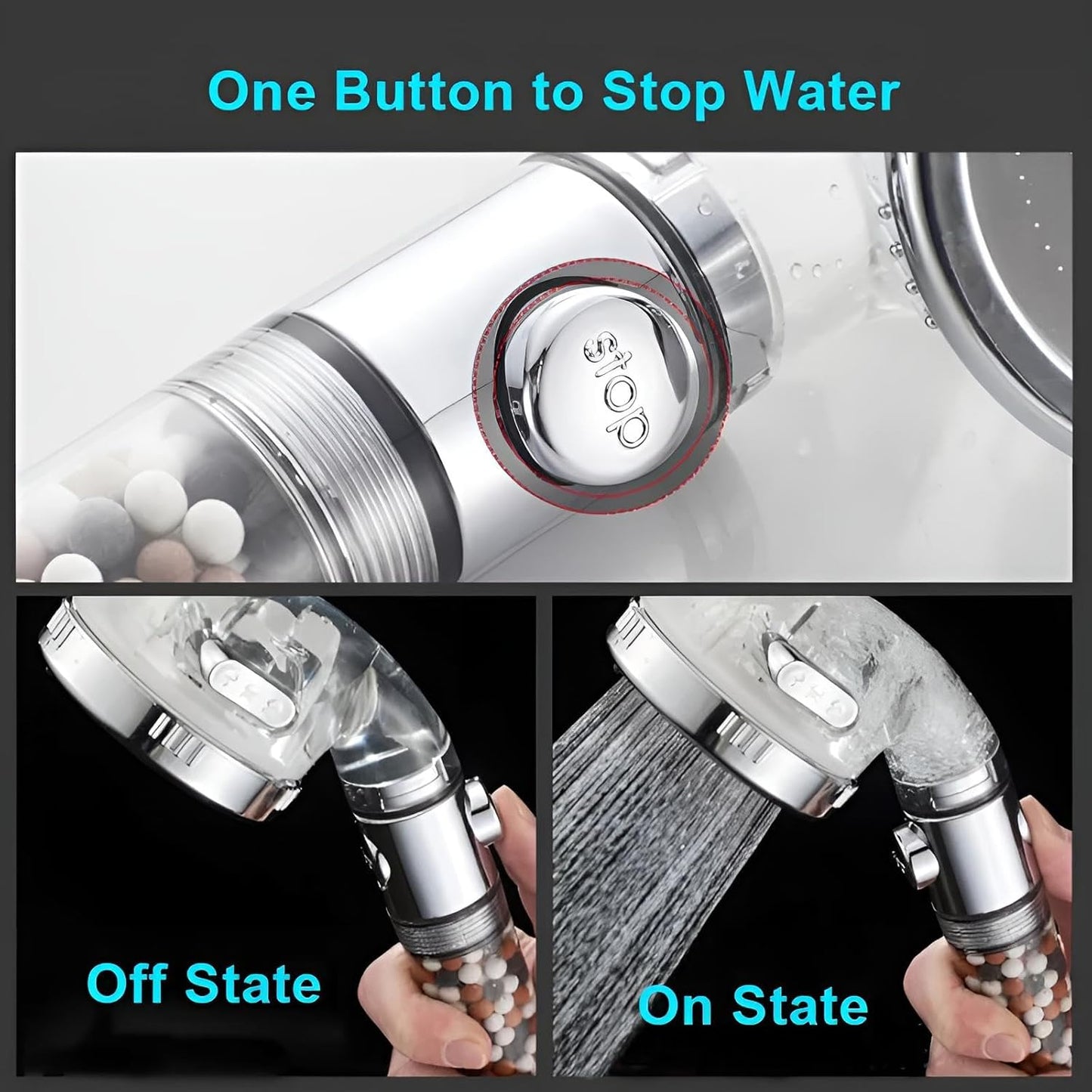 Duschbrause mit Schlauch & Halterung | Duschkopf mit Filter & Stop-Funktion | Verstellbarer Strahl, gefiltertes Wasser