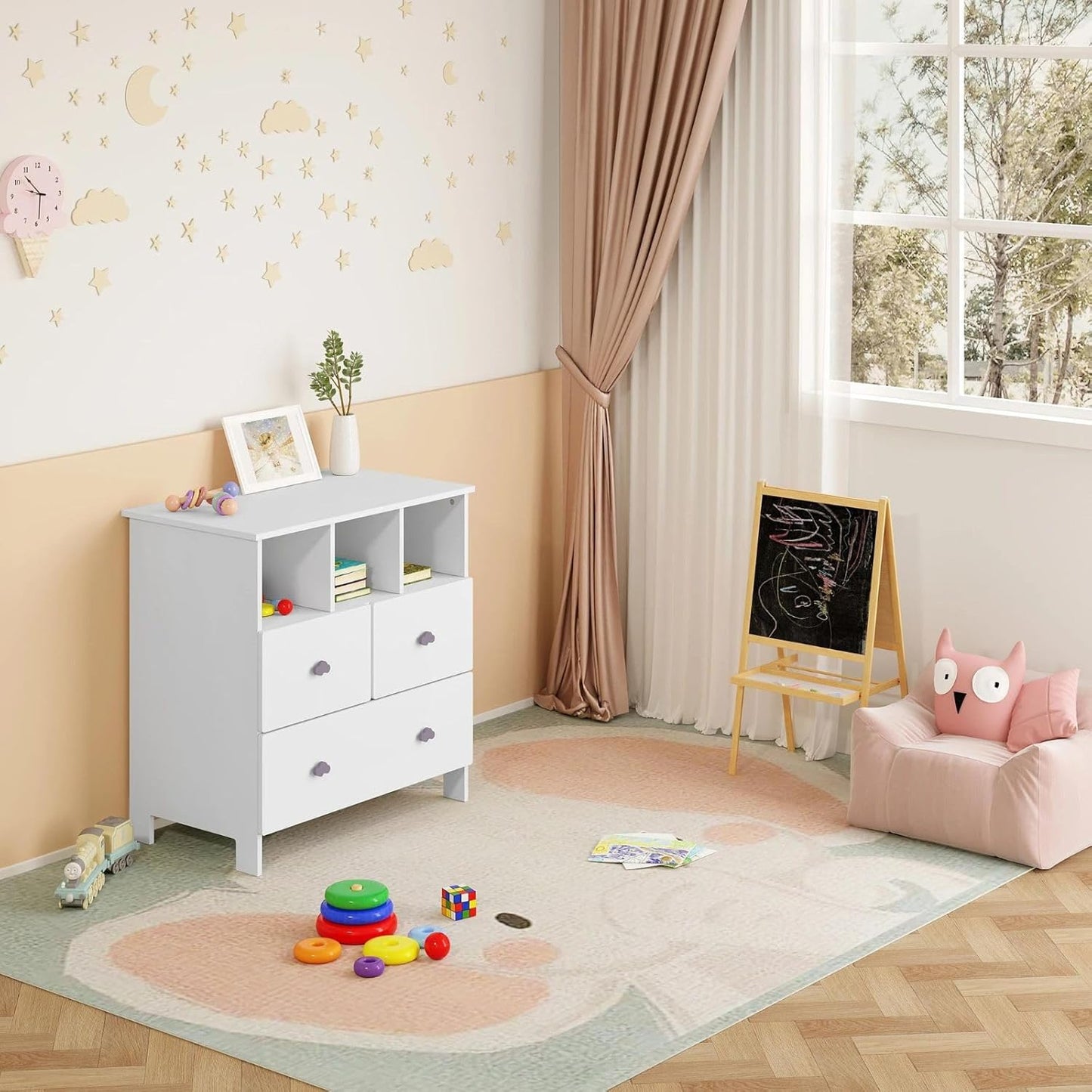 Kinderzimmer-Schrank aus Holz in Weiß | Möbel-Regal für Jungen & Mädchen | Kindermöbel-Organizer zur Aufbewahrung