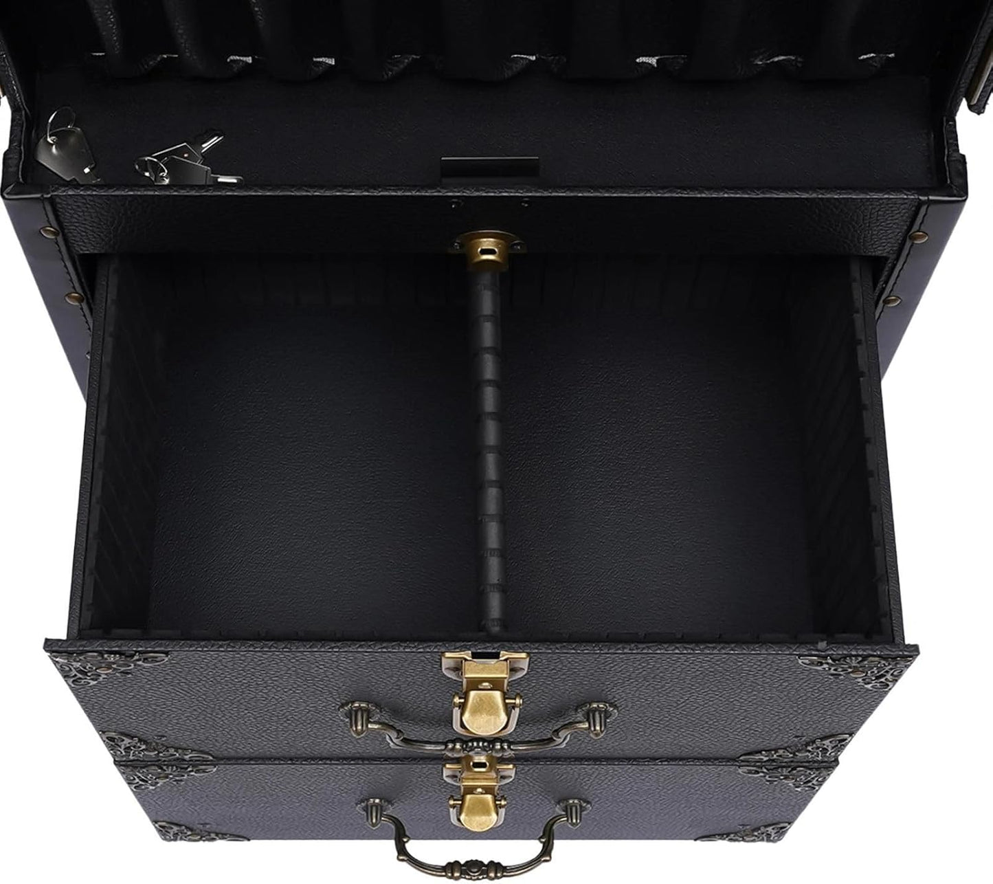 Premium Kosmetik Trolley XXL mit Schubladen | Kosmetikkoffer Trolley groß abschließbar | Reise-Koffer mit Rollen in Schwarz