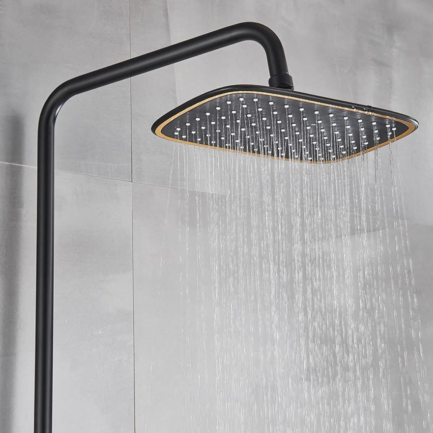 Duscharmatur Komplettset in Schwarz Matt | Regendusche 2-teilig mit Ablage