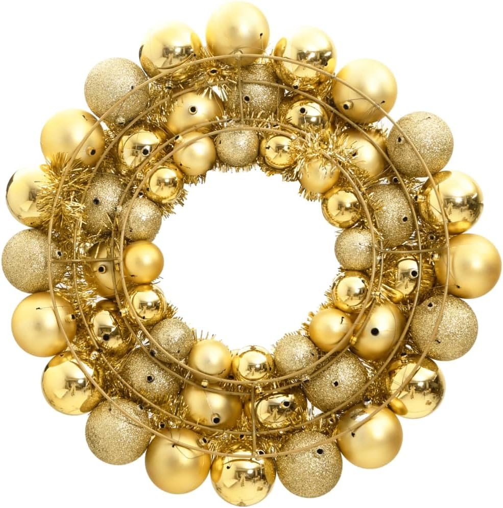Premium Weihnachtskranz Haustür, Tisch & mehr | Adventskranz außen & innen | Weihnachtstürkranz in Gold mit 82 Kugeln