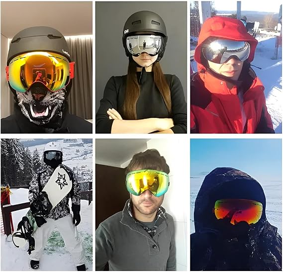 Skibrille Herren & Damen verspiegelt | Starker UV-Schutz & Anti-Beschlag | Auch für Brillenträger | Snowboard Brille (Natural)