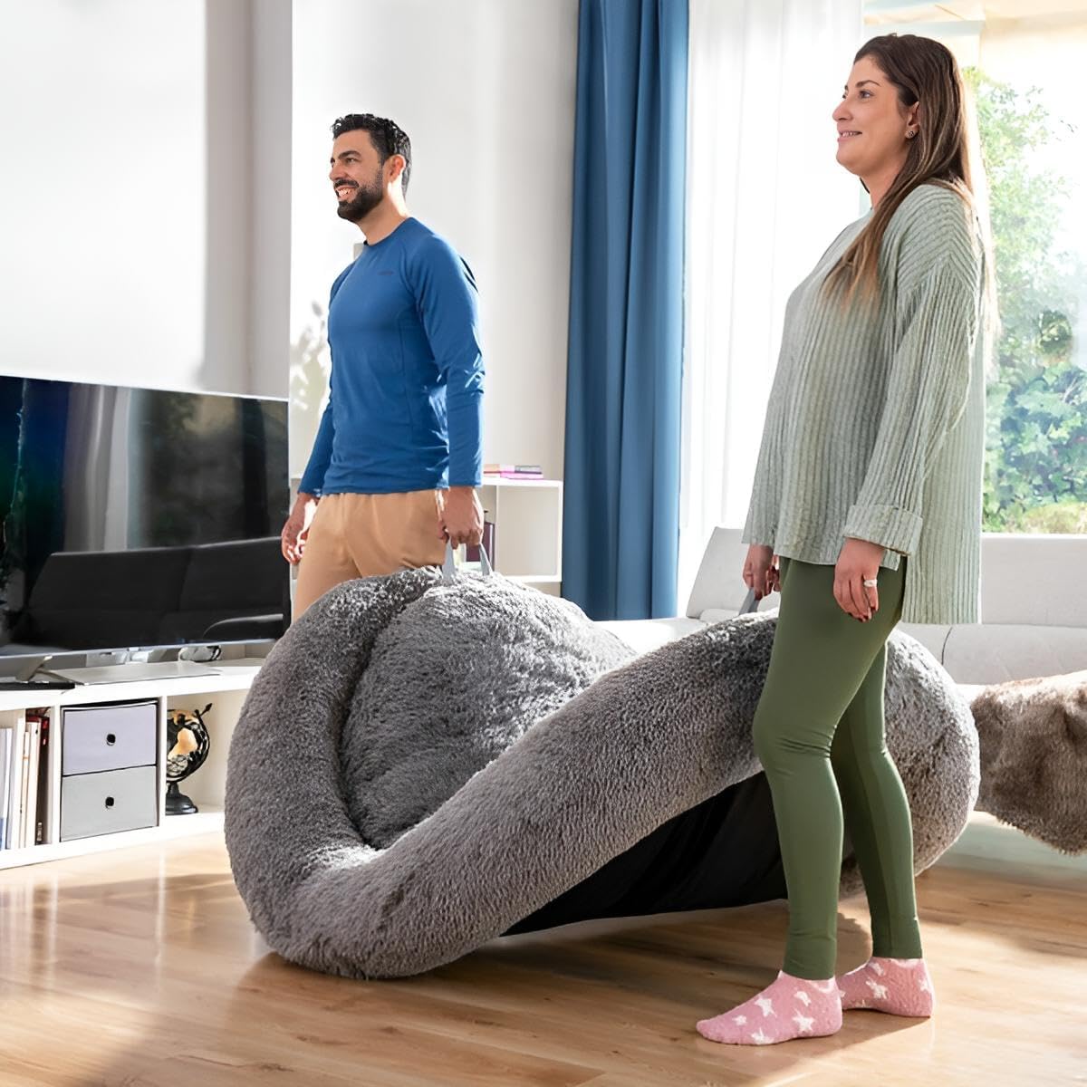 Premium Haustierbett Hund und Mensch Anti-Stress & Anti-Angst | Hundebett XXL 190x140 cm | Orthopädisch erhöhter Rand | rutschfeste Unterseite