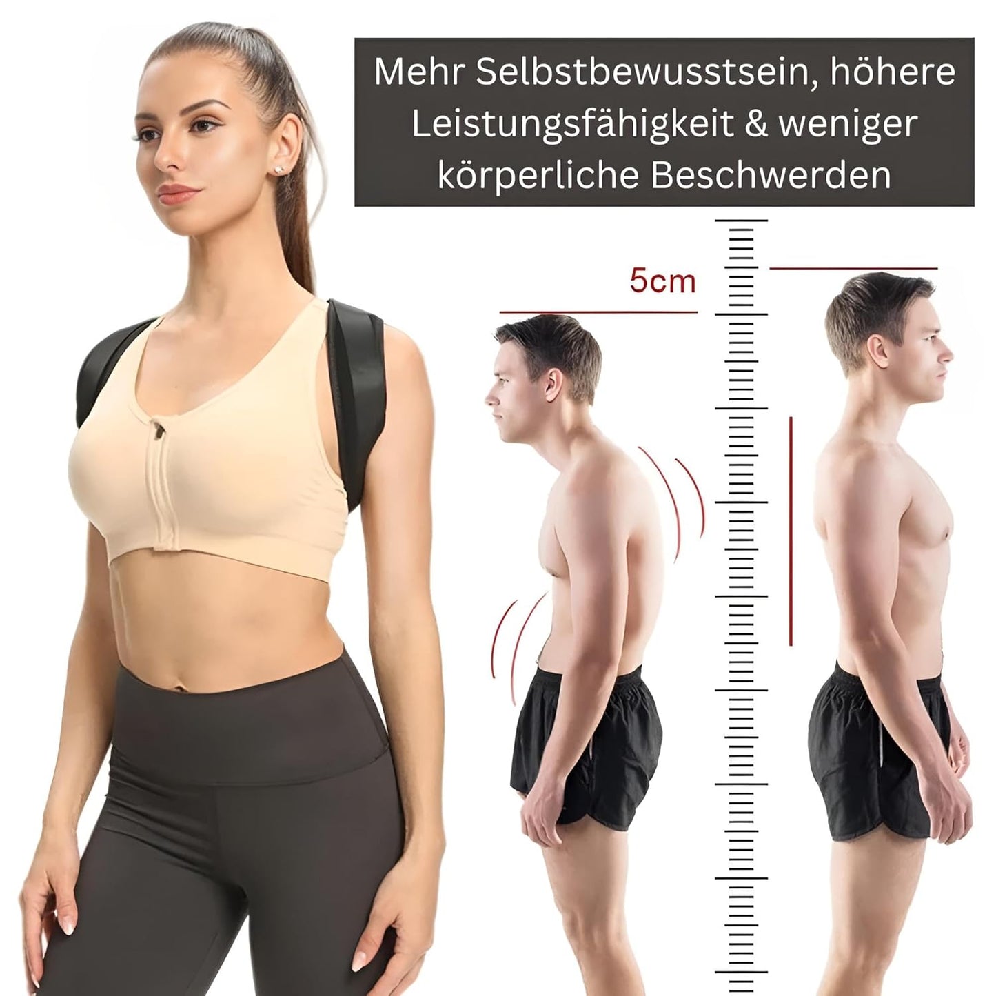 Haltungskorrektur Rücken für Damen, Herren, Kinder in Schwarz | Haltungstrainer, Rücken Geradehalter, Rückentrainer für aufrechte Haltung, Rückengurt (L - Frauen & schmale Männer)