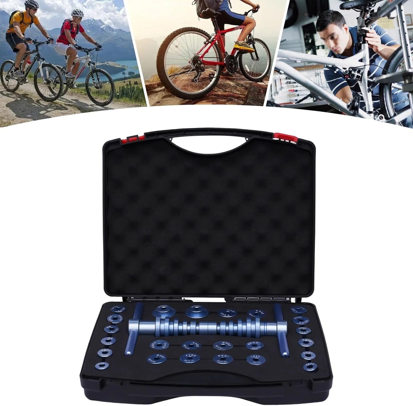 Fahrradlager-Pressset in praktischer Box | Werkzeug Naben-Montage, BB-Achsenlager, Tretlager Set | Ersatzteile Innenlager-Installation